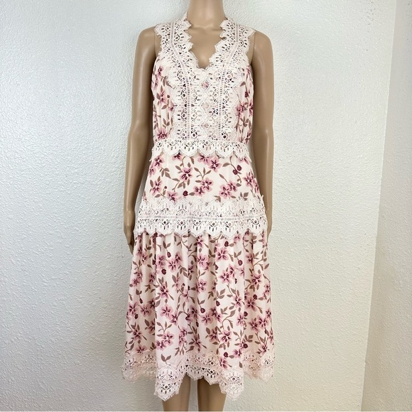 Adelyn Rae liberty Floral Tiered Dress Lace Femenine  romantic Cottagecore pink - Picture 1 of 13